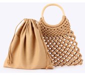 Bolso de mano de playa de verano para mujer, bolso tejido, bolsos de hombro trenzados para mujer, bolso de cubo calado para ir de compras y viajar