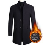Chaqueta de lana de longitud media para hombre de invierno，Abrigo informal ajustado gabardina