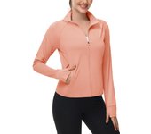 MAGCOMSEN Women's UPF 50+ Lightweight Athletic Rash Guard Jackets Cropped Zip Long Sleeve Shirts Sun Protection with Thumb Holes