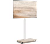 Soporte TV Ruedas Blanco de Serie E con Base de Madera para Pantallas de 32 a 70 Pulgadas,MAX VESA600*400mm,Soporte TV Suelo Ruedas con Función Giratoria,Ajuste de Altura,Gestión de Cable