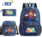 Mario printed student school bag set Children's shoulder bag backpack pencil case 3-piece set