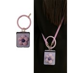 Cute Crossbody Lanyard 3D Flower Pink Simple Case with Ring for Samsung Galaxy Z Flip 3 4 5G Z Flip3 Zflip3 Flip4 Zflip4 Cover