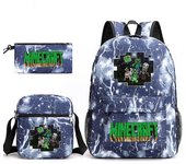 Minecraft My World Schoolbag Game Peripheral Student Large Capacity Printed Three-Piece Schoolbag For Men And Women Lightning Blue~2