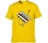 Men's Vintage Cassette Print T-Shirt - Casual crew neck, cotton, micro stretch, summer knit fabric top