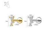 ZS 1 PC Gold Color 16G Stainless Steel Labret Lip Piercing Men Women CZ Crystal Ear Cartilage Tragus Helix Piercings Flat Backs