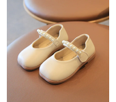 2024 Autumn New Children Leather Shoes for Girls Fashion and Comfortable Elegant Beading Princss Style Soft Sole Cute Party Shoe