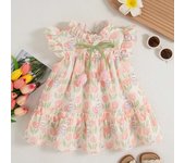 Summer Novelty Girl Dress with White Cartoon Rabbit, Sleeveless Baby Clothes Pink Tulip (9 months-4 years)