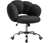 Escritorio Silla de Oficina Ergonómica sin Brazos Tapizada Blanca con Ruedas Giratorias Respaldo Diseño Nube en Tejido Bouclé Altura Ajustable