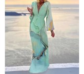 Vestido bohemio estampado con cuello en V para mujer, Vestido de primavera y verano