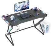 Mesa de juego de escritorio LED - mesa de juego de computadora ergonómica de 100x60cm. Marco Z estabilizado en fibra de carbono. Fácil de instalar. Con ganchos para auriculares. Mesa de esport. Ideal para estudiar, trabajar, jugar juegos