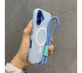 Funda de lujo 3 en 1 con cordón Magsafe para iPhone 16 15 14 Plus 13 12 Pro Max, funda suave mate transparente magnética con