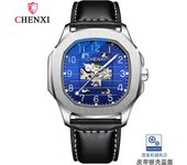 Reloj mecánico cuadrado hombre a prueba de agua luminoso totalmente automático calado reloj mecánico