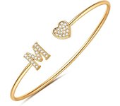 Gold Initial Bracelets for Women Girls, 14K Gold Plated Gold Bangle Bracelets for Women Girls Dainty Gold Initial Bracelets Heart Bracelets for Women Girls Bridesmaids Bracelets Gifts