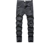 Autumn new men's jeans casual slim fit small leg elastic straight leg men's pants punk style solid color