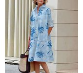 Elegant autumn shirt to fashionable loose long sleeved office women's green and red lapel dress
