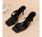 New summer plus size women's shoes, colorful square flip flops, high-heeled slippers