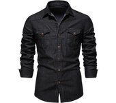 Camisa vaquera sin hierro para hombre, camisa informal de manga larga de color sólido sin hierro, nuevo estilo a la moda, 2025