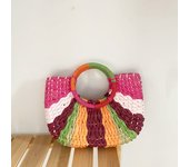 Straw Bag Women Hand-Woven Handbags Moon Shape Rattan Tote Bag Big Capacity Top-handle Bag Casual Beach Shoulder Crossbody Bag