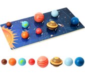 Wooden Solar System Model Board, Montessori Toys Planets Puzzle Science STEM Space Learning for Kids 4-8 with 3D Planets Models