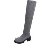 Botas De Calcetín Para Mujer, Nuevas Botas Elásticas Para Mujer, Botas Puntiagudas De Tacón Grueso Hasta La Rodilla