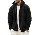 Men's Classic Zip Front Fuzzy Sherpa Fleece Jacket Hoodie Cardigan Soft Warm Winter Coat Outwear with Pockets Black