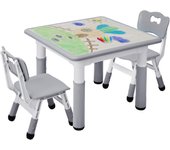 Infantil con 2 sillas, Grupo de Mesa Infantil en Altura Ajustable, Muebles de plástico para niños, Grupo de Asientos para niños y niñas a Partir de 2 años, (Gris, Mesa Cuadrada)