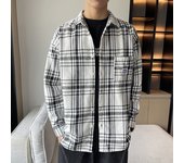 Men's long sleeved shirt, spring autumn checkered top, business and casual lapel