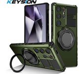 KEYSION Shockproof Case for MagSafe for Samsung S22 Ultra S21+ S20 FE Magnetic Ring Stand Phone Cover for Galaxy Note 20 Ultra
