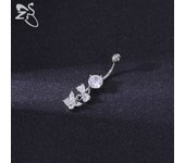 ZS 1 PC Colorful Butterfly Pendant Belly Button Ring Rhinestone Long Drop Pendant Belly Rings 14G Navel Barball Piercing Jewelry