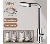 Chrome Faucet, Kitchen Sink Deck Mounted Removable Pipe, Mixer Faucet with Single Level Flow Spray Nozzle