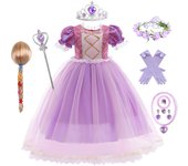 Girl Rapunzel Costume Birthday Party Tangled Magic Hair Princess Cosplay Dress Carnival Halloween Fantasy Role Playing Outfits