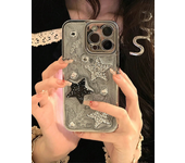 Funda protectora para teléfono móvil con pentagrama tridimensional de diamante flash negro, adecuada para iPhone11 /12/13/14/ 15