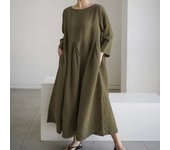 Loose linen cotton oversized Haruku Deb knee party dress, summer round neck and short sleeved, JYFS-0654