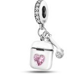 925 Sterling Silver Creative Wireless Headphones Heart-Shaped Beads Fit Pandora Original Bracelet Charms Beads Women's Jewelry Gift