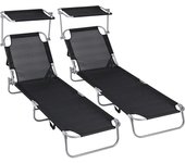 ES Pack de 2 Tumbonas de Playa Reclinables con Parasol Ajustable | Plegables y Portátiles | para Jardín, Terraza, Piscina o Camping | Aluminio Ligero y Tela Transpirable Resistente Exterior