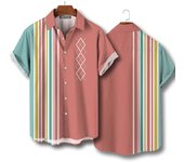 Men's checkered striped casual short sleeved top, Hawaiian summer shirt, large streetwear, original clothing