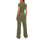 Women's 2 Piece Outfits Lounge Sets Short Sleeve Tops & High Waist Wide Leg Pants Tracksuit Sets