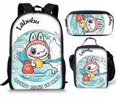 Trendy Youthful Novelty Funny Labubu 3D Printed 3pcs/Set Student Travel bags Laptop Daypack Backpack Lunch Bag Pencil Case