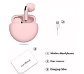 Wireless Pro 6 TWS, Headphones with Bluetooth, Mini, Stereo, Hifi, Music, Sports, Touch Control, for iPhone Air, Android,