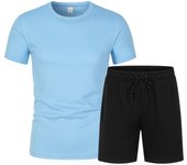 Mesh Short-sleeved Suit Summer Men's Breathable Ball Suit T-shirt Sports Shorts Solid Color Casual Suit
