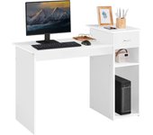 112x50x82cm Mesa de Ordenador con Estantería  Escritorio con Cajon para Computadora Escritorio Oficina Despacho Moderno Blanco
