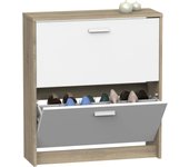 Zapatero Recibidor Mueble Auxiliar Estrecho 2 Puertas para Entrada Blanco, 12 Pares de Zapatos, 82x74x25cm, Colección Tibet