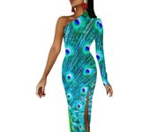 Pea Feathers Bodycon Spring Colorful Kawaii High Slit Dresses Ladies Long Sleeve Print Street Style Dress