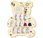 Wood Baby Milestone-Photo Frame Hangable Bear/Egg/Door Shape First Year Display Photo Board 12 Months DIY Color