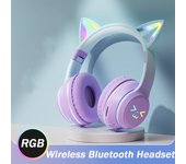 VAORLO Wireless Headphones RGB Cute Cat Girls Kids Gift Headset With Microphone Stereo Music Gaming Control lights Earphone