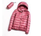 Chaqueta de plumón de invierno para mujer, ligera y delgada, cálida, chaqueta con capucha, color liso, plumón de pato blanco.