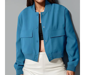 Solid Color Long Sleeve Women's Bomber Jacket Fashion Zipper Up Vintage Coat Tops Elegant Loose Basic Ladies Jackets