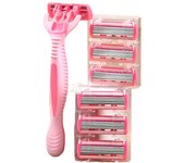 Lady Shaver, Manual Hair Removal Razor, 1 Handle + 6 Blades, 6-layer Stainless Steel Blades, Replaceable Razor Head