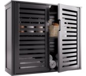20,5 x 58,5x 51,5CM  Armario de Baño Pared, Mueble Baño Suspendido con 2 Puertas y estantes Ajustables, Armario Colgante de bambú, Negro
