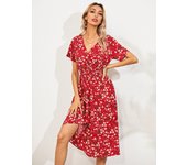 Vestidos de manga corta con estampado floral para mujer, vestido pequeño para verano